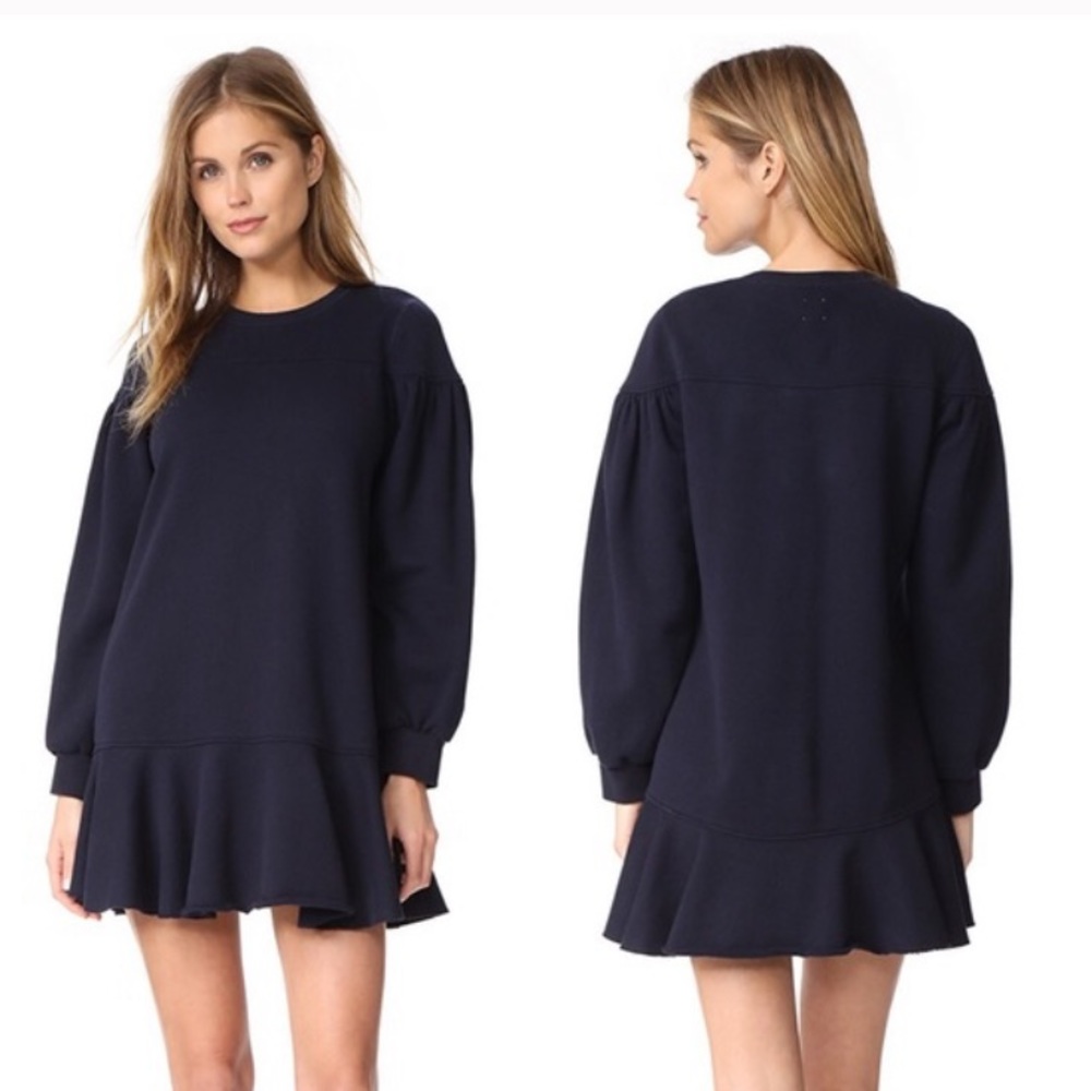 Rebecca Taylor Navy Long Sleeve Ruffle-Trim Sweater Dress